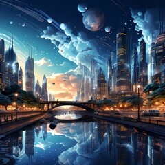 dark night view of the futuristic city 