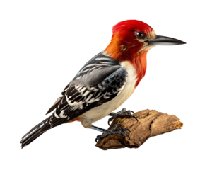 Red headed woodpecker on transparent background