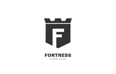 F Letter Fortress secure logo template for symbol of business identity - obrazy, fototapety, plakaty