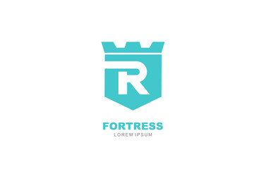R Letter Fortress secure logo template for symbol of business identity - obrazy, fototapety, plakaty