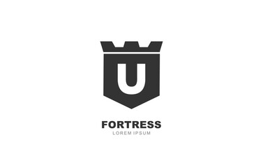 U Letter Fortress secure logo template for symbol of business identity