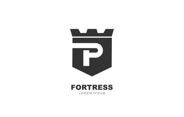 P Letter Fortress secure logo template for symbol of business identity