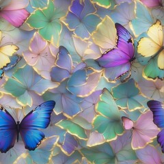Abstract background, pattern: silk fabric in pastel rainbow shades with butterflies