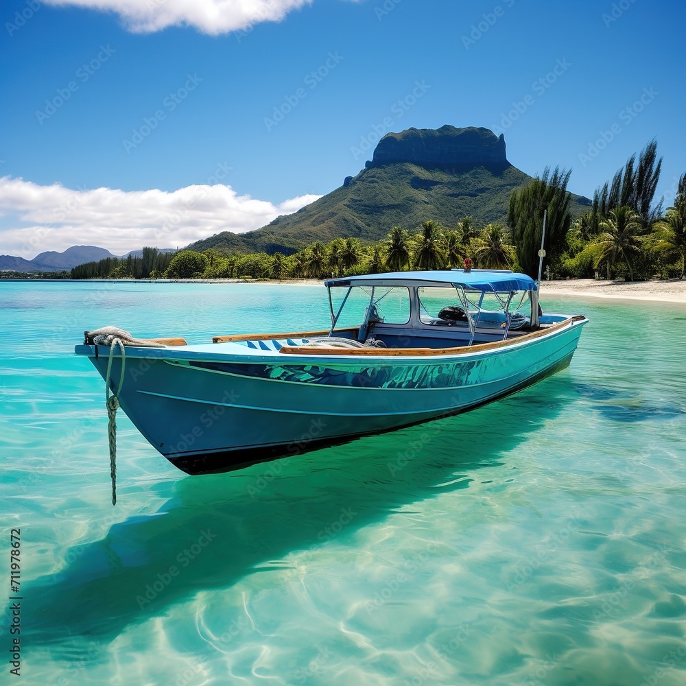 Wall mural Bora Bora Boat tours are a fun way to see the island and experience the crystal blue waters, boat on the sea