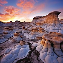 Bisti/De-Na-Zin Wilderness Area: New Mexico This protected badlands area, once a prehistoric swamp, is now an otherworldly desert landscape in the Four Corners region . - obrazy, fototapety, plakaty