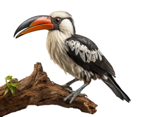 black billed hornbill isolated on transparent background