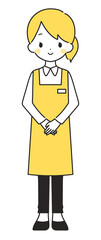 黄色｜笑顔で手を組む女性店員｜エプロン