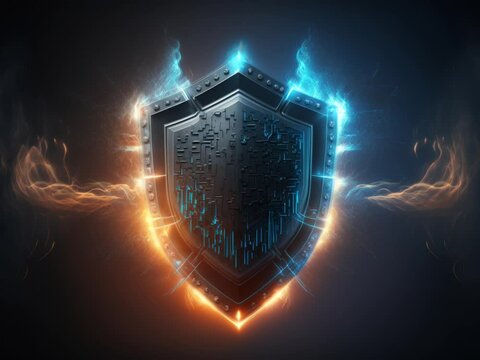 Cyber attack security shield firewall interface protection. seamless looping 4K virtual video animation background