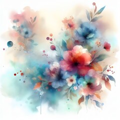 Greeting card with watercolor flowers. Hand drawn. Watercolor Illustration.
