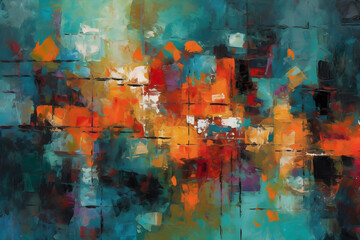Vivid oil on canvas, abstract artwork. Contemporary art composed of bright rectangles