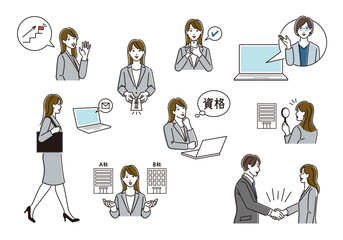 転職活動をする女性のセット