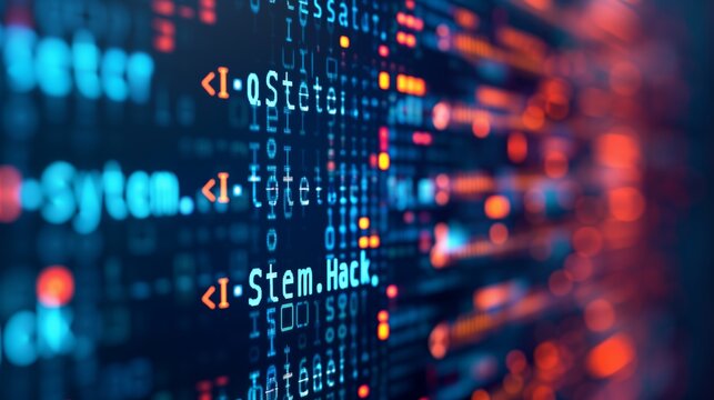 Technology computer network cyber crime  security hacker virus programming abstract binary codes and symbols digital background. Generative AI