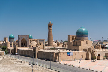 View over Poi Kalon Mosque and Minaret from Ark fortress, Bukhara, Uzbekistan.