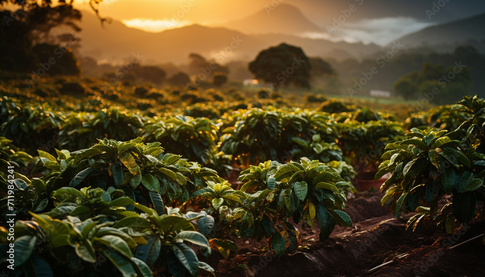 Canvas Prints green leaves on a farm, nature freshness in rural landscape generated by ai