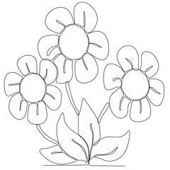 Abstract cosmos line drawing on white background. flower line drawing. Continuous line