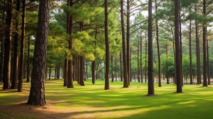 Fototapeta premium Pine trees line the forest, in the National Park
