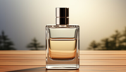 A luxurious perfume bottle, glass container, elegance in design generated by AI