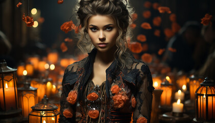 A beautiful young woman smiles, looking at the camera generated by AI