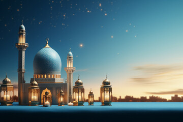 3D Illustration of Ramadan Kareem background with mosque