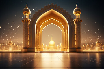 3d rendering of ramadan kareem background with mosque window - obrazy, fototapety, plakaty
