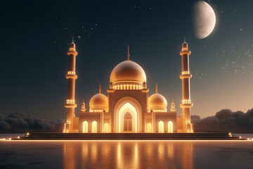 Fototapeta na wymiar 3D Illustration of Ramadan Kareem background with mosque