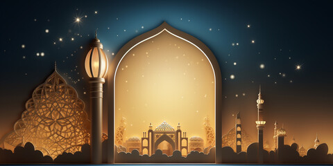 3d rendering of ramadan kareem background with mosque door - obrazy, fototapety, plakaty