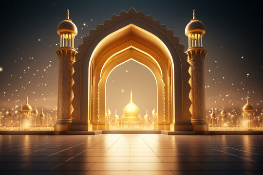 3d rendering of ramadan kareem background with mosque window