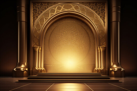 3d rendering of ramadan kareem background with mosque door