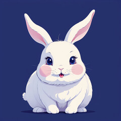 cute white rabbit blue background
