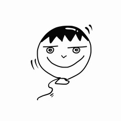 Smiling human face balloon cartoon doodle hand drawn vector illustration image isolated on white background