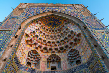 Awesome view of the entrance gate of Po-i-Kalan complex in Bukhara, Uzbekistan