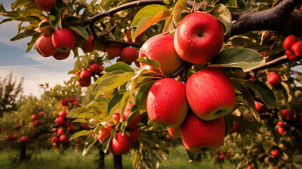 ripe apples in orchard ready for harvesting. fresh vegetable background