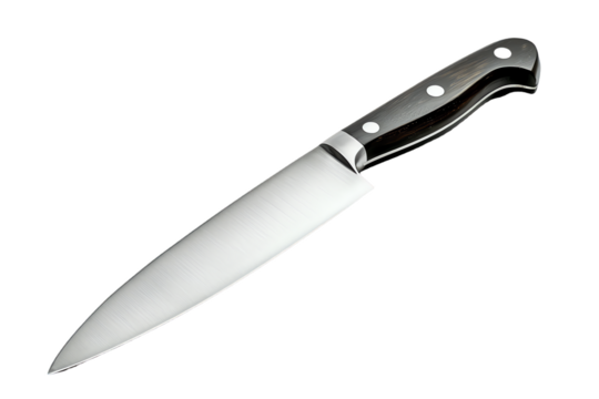 Sharp stainless steel kitchen knife isolated on a white background
