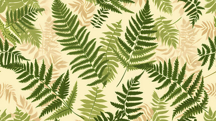 Green Ferns with a Brown and Beige Background seamless pattern