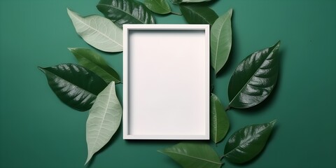 creative design, green leaves with white square frame