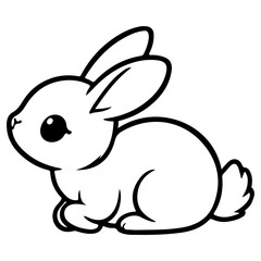Obraz premium cute rabbit Doodle style hand drawn style black art line illustration. Happy Easter day bunny pose outline sketch icon on transparency.