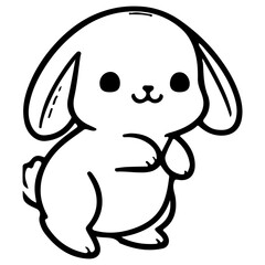 cute rabbit Doodle style hand drawn style black art line illustration. Happy Easter day bunny pose outline sketch icon on transparency.