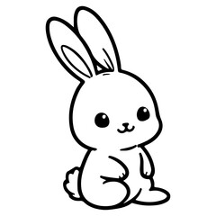 Obraz premium cute rabbit Doodle style hand drawn style black art line illustration. Happy Easter day bunny pose outline sketch icon on transparency.