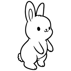 Obraz premium cute rabbit Doodle style hand drawn style black art line illustration. Happy Easter day bunny pose outline sketch icon on transparency.