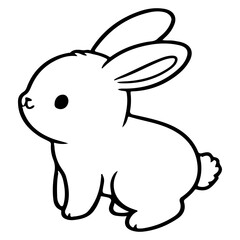 Obraz premium cute rabbit Doodle style hand drawn style black art line illustration. Happy Easter day bunny pose outline sketch icon on transparency.
