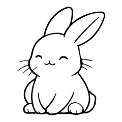 Obraz premium cute rabbit Doodle style hand drawn style black art line illustration. Happy Easter day bunny pose outline sketch icon on transparency.
