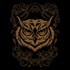 Owl Head Illustration with engraving ornament