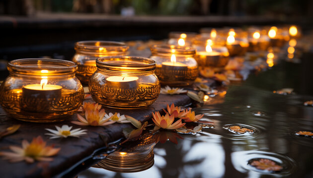 Candle flame glows, symbolizing spirituality and harmony in religious ceremonies generated by AI