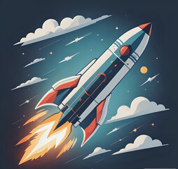 Rocket launch. Background with selective focus and copy space. 3D Rendering Rocket Space Launching Illustration, International Day for Human Space Flight concept. generative Ai - obrazy, fototapety, plakaty