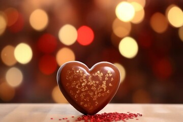 Fototapeta premium Valentine's Day chocolate heart, romantic celebration with delicious, blurred light, love-shaped, festive background. Generative AI