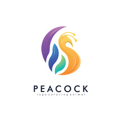 Peacock Coloring Mascot Logo