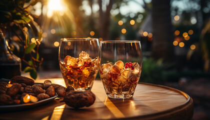 A refreshing cocktail on a wooden table at a summer bar generated by AI