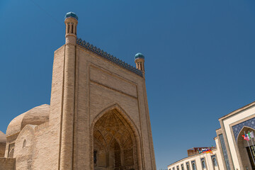 Ancient minaret in the Old Town of Bukhara, Uzbekistan