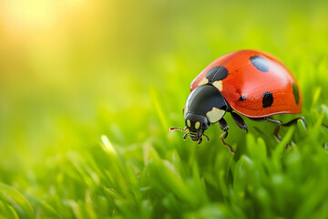 Fototapeta premium Close up Ladybug on grass.
