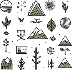 Hand-Drawn Nature and Landscape Icon Set